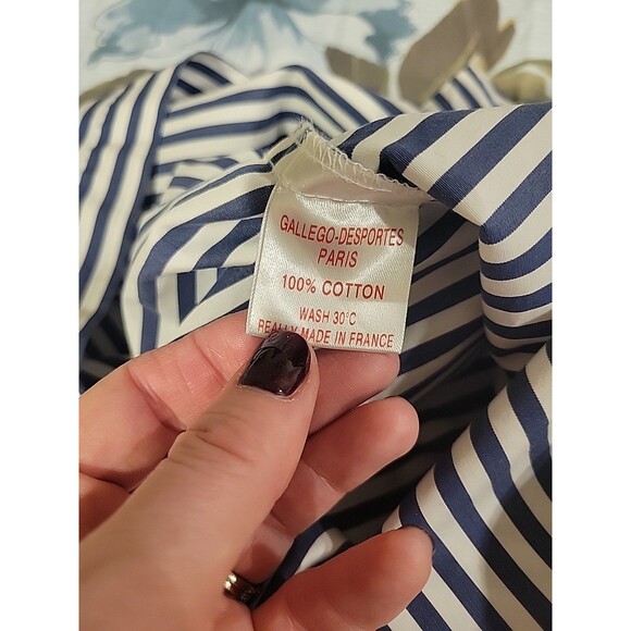 Gallego Desportes Twisted Collar Top Navy Blue Stripe Relaxed Boxy Nautical OS - Picture 9 of 9